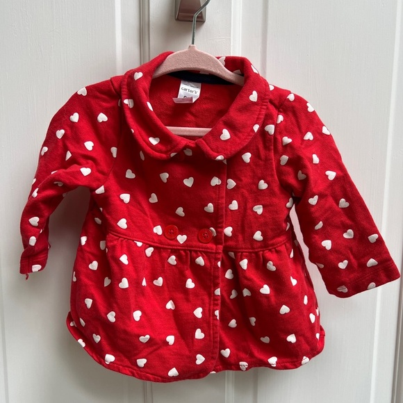 Carter’s 9M Red and White Heart Collared Girls Peacoat Jacket - Picture 1 of 4